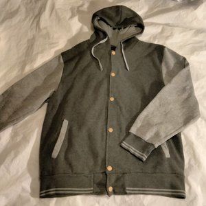 Letterman Varsity Style Snap Up Large Gray Hoodie Sweatshirt